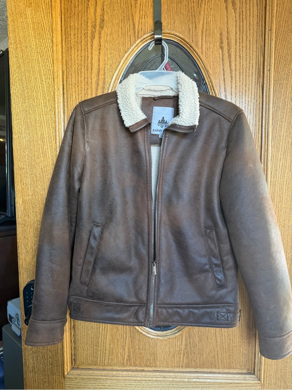 RAINFOREST Brown Bomber Jacket with Cream Sherpa Collar